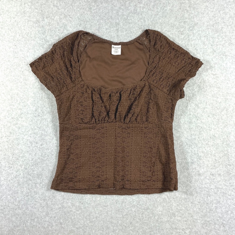 No Boundaries Brown Floral Lace Square Neck Cinched Bust Top Large L 12-14